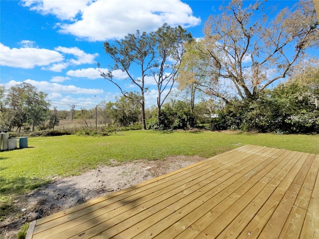 wooden deck featuring a yard