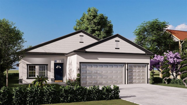 ranch-style house featuring an attached garage and concrete driveway