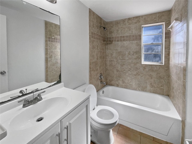 full bath with vanity, shower / bathing tub combination, tile patterned flooring, and toilet