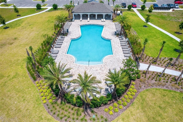 pool with a patio