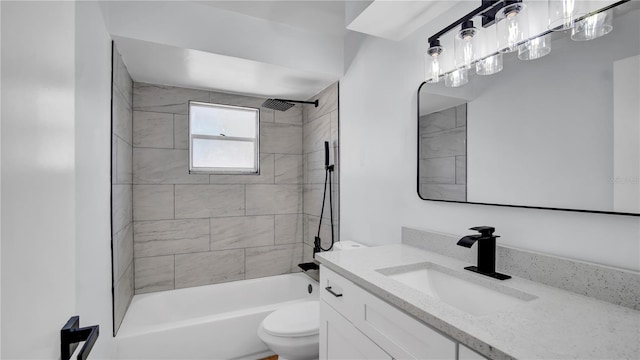 full bathroom with shower / bathtub combination, vanity, and toilet
