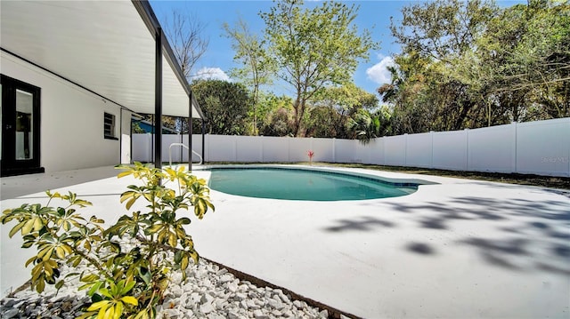 view of pool with a patio area, a fenced backyard, and a fenced in pool