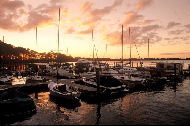 property view of water featuring a boat dock