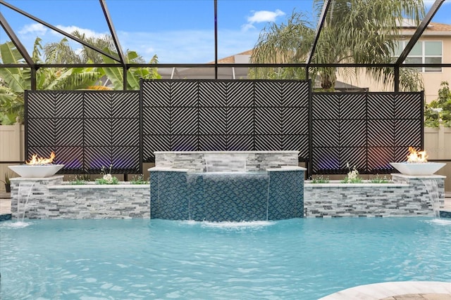 view of swimming pool with a fenced in pool, a lanai, and an outdoor hangout area