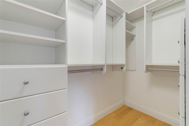 walk in closet with light wood finished floors