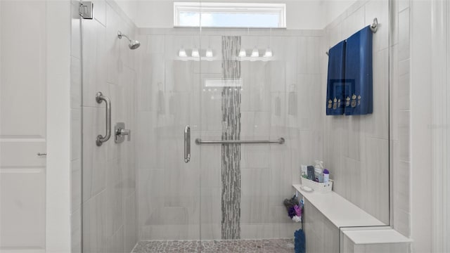 bathroom with a stall shower