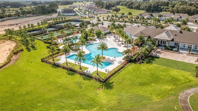 birds eye view of property with a residential view