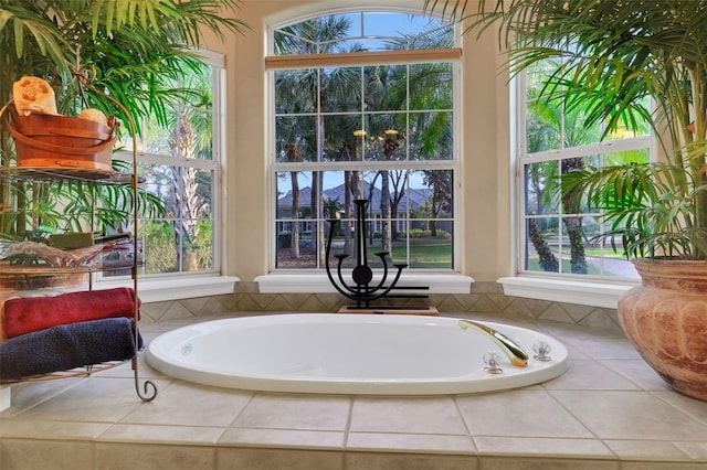 bathroom with a wealth of natural light and a bath