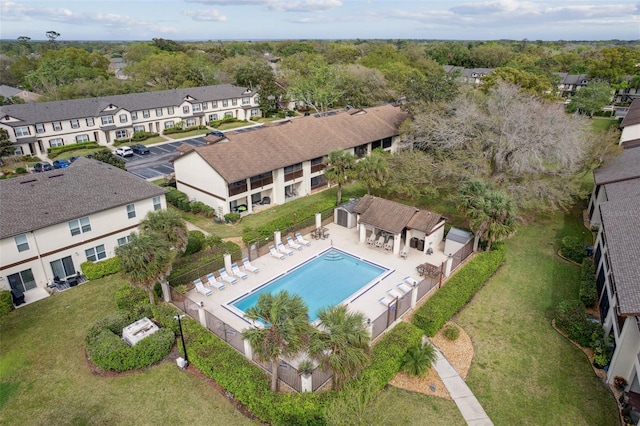 drone / aerial view with a residential view