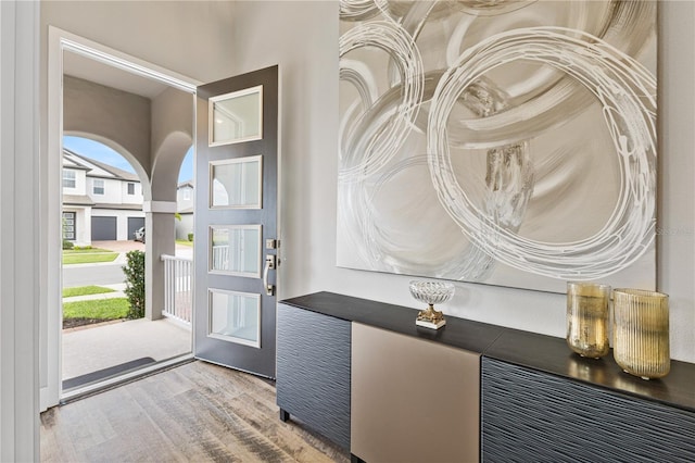 foyer entrance featuring light wood-type flooring