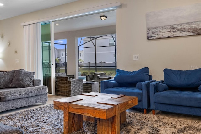 living room with wood finished floors