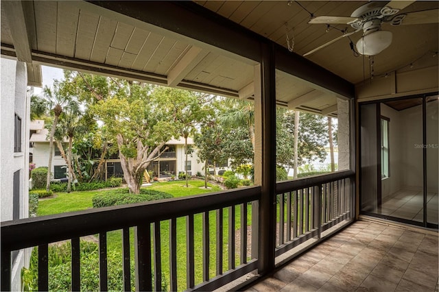 balcony with a ceiling fan