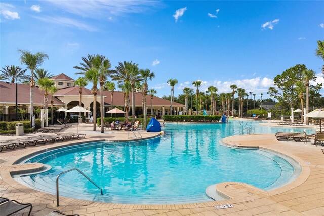 community pool with a patio