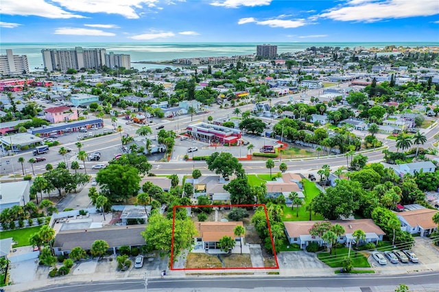 aerial view with a view of city and a water view