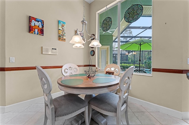 tiled dining space with baseboards