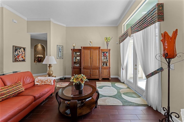 701 Palenci Ct, Winter Springs, FL 32708 - living room with french doors, crown molding, baseboards, and wood finished floors