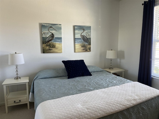 carpeted bedroom featuring multiple windows