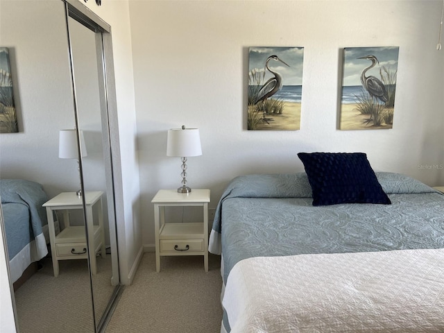 bedroom featuring a closet and carpet flooring