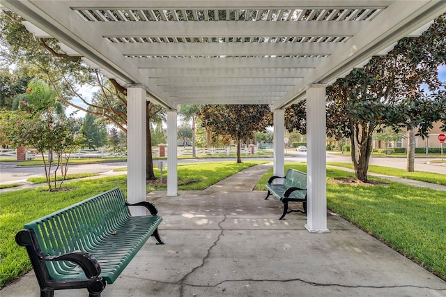 view of patio / terrace with a porch and a pergola
