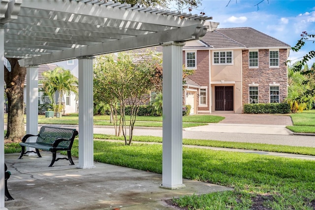 exterior space with a pergola