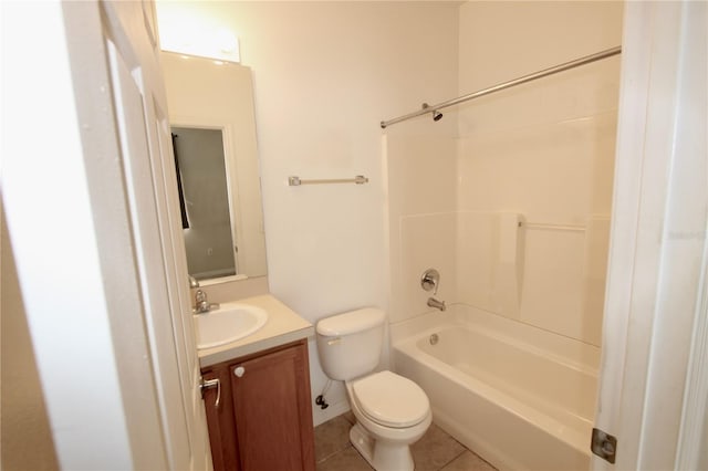 bathroom featuring shower / bath combination, vanity, toilet, and tile patterned floors