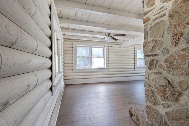 living room featuring beam ceiling, a wealth of natural light, wood ceiling, and wood-type flooring