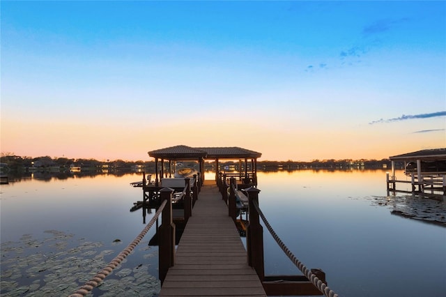 view of dock with a water view and boat lift