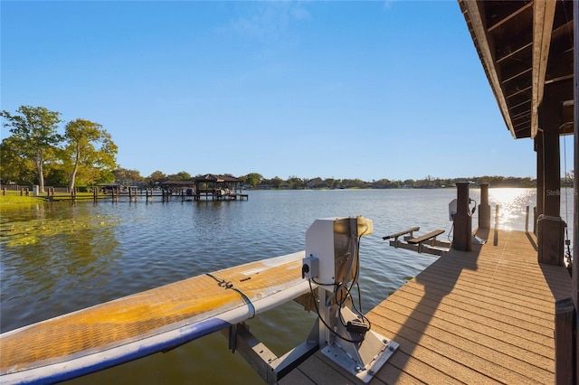 view of dock with a water view