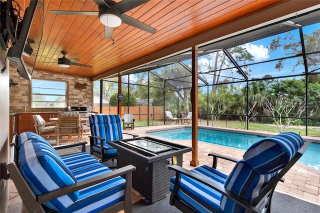 exterior space with wooden ceiling