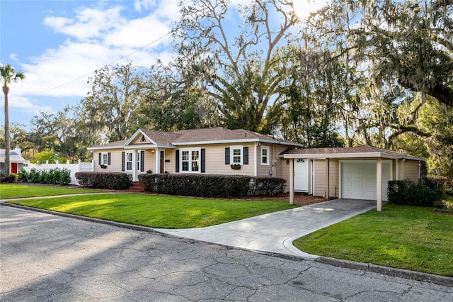 view of front of home with a front yard and driveway