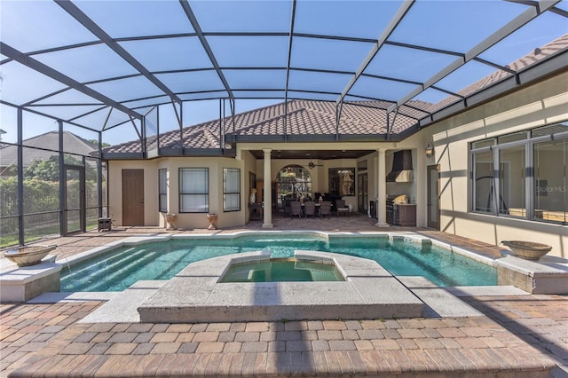 12860 Jacob Grace Ct, Windermere, FL 34786 - view of pool with a pool with connected hot tub, a patio area, a lanai, and ceiling fan