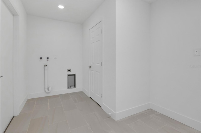 washroom with laundry area, baseboards, hookup for an electric dryer, washer hookup, and recessed lighting