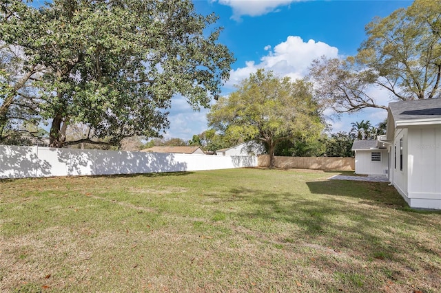 view of yard with a fenced backyard