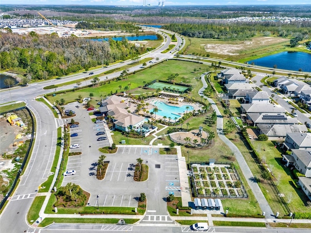 aerial view with a water view