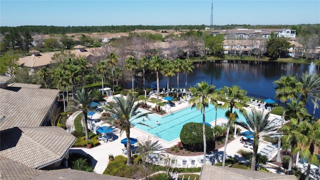 aerial view featuring a water view