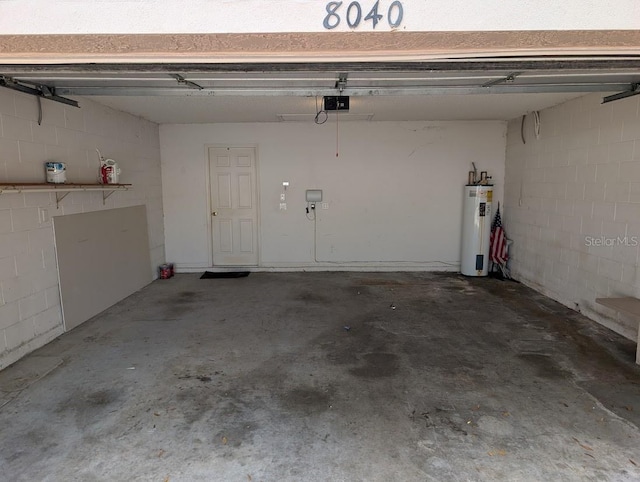 garage featuring a garage door opener and water heater