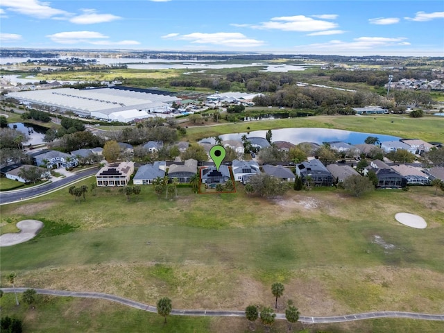 aerial view featuring a water view and a residential view