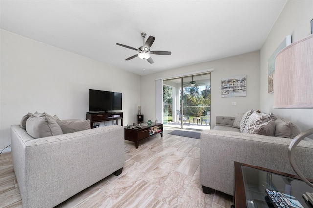 living room featuring ceiling fan