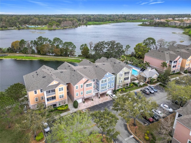 aerial view featuring a water view