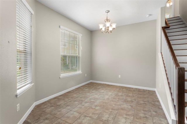 2015 Shalimar Loop, Sanford, FL 32773 - unfurnished room featuring plenty of natural light, a chandelier, stairway, and baseboards