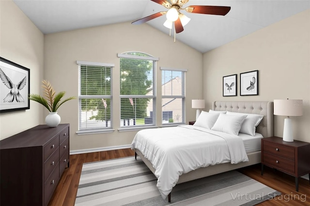 2015 Shalimar Loop, Sanford, FL 32773 - bedroom with dark wood-type flooring, vaulted ceiling, and a ceiling fan