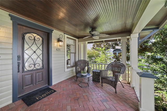 view of patio / terrace featuring covered porch and a ceiling fan