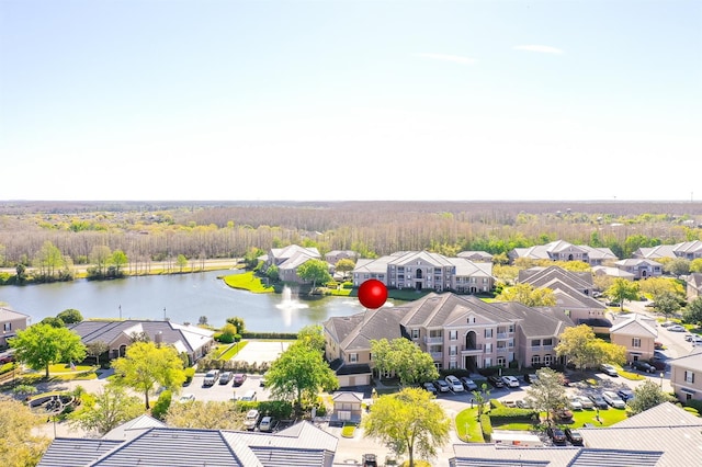 aerial view featuring a water view and a residential view