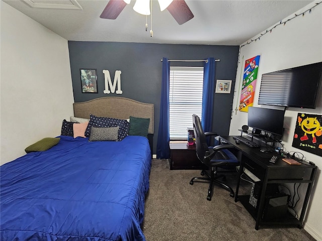 carpeted bedroom featuring a ceiling fan