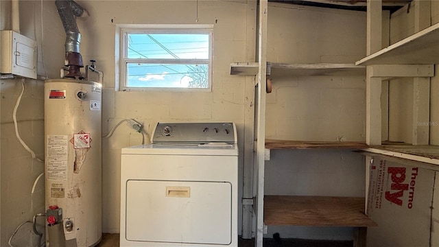 laundry room with water heater, laundry area, and washer / dryer