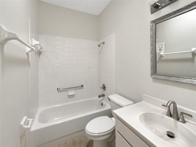 bathroom with shower / bathing tub combination, vanity, and toilet