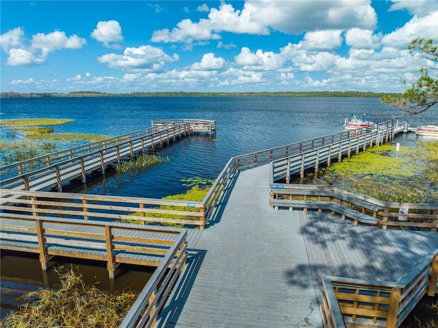 view of dock with a water view