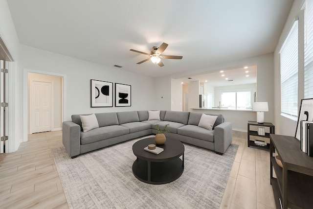 3415 Sagebrush St, Harmony, FL 34773 - living area featuring a ceiling fan and recessed lighting