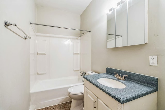 full bathroom featuring shower / tub combination, toilet, and vanity