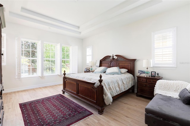 2161 Snow Rd, Orlando, FL 32814 - bedroom with a tray ceiling, light wood-style floors, and baseboards